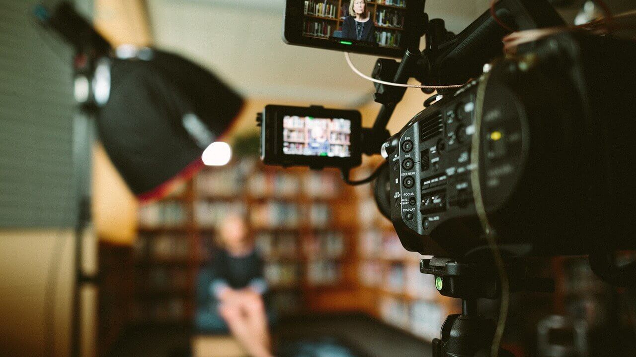 Professional video camera capturing an interview in a studio during video production in Halifax.