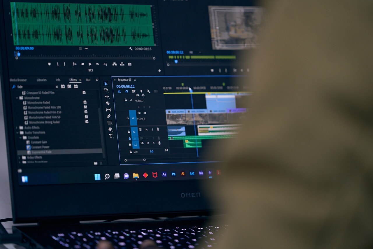 Video editing software on a computer screen during post-production process by a Halifax video production company.